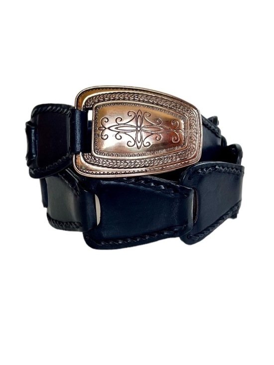 Vintage Brighton Black Hinged Genuine Leather Belt Silver Buckle Western Coastal main image 7